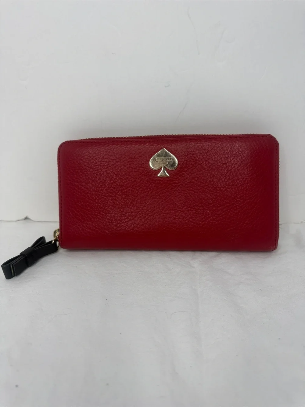 kate spade Red Pebbled Leather Zip Wallet with Gold Spade Accent